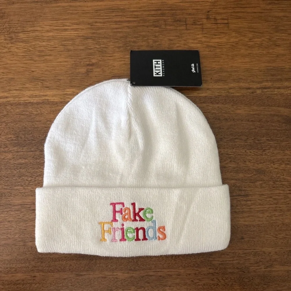 Kith “Fake Friends” Beanie white one size fits all - Picture 1 of 4